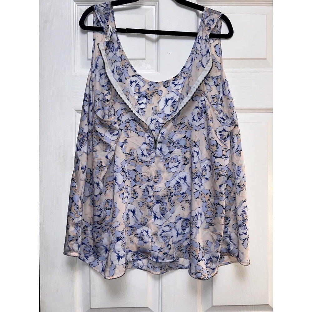 French Connection Sleeveless Blouse Ikat Roses Pout Peach‎ Blue Women's Size 2X - Picture 5 of 7